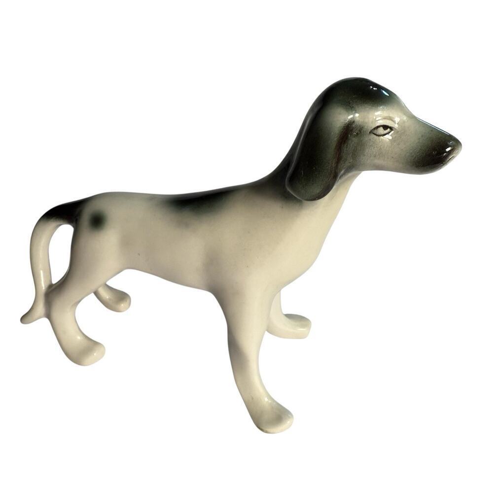 VTG Porcelain Pointer Hunting Dog White Black Patches Collectible 8 X 5 X 2 Inch